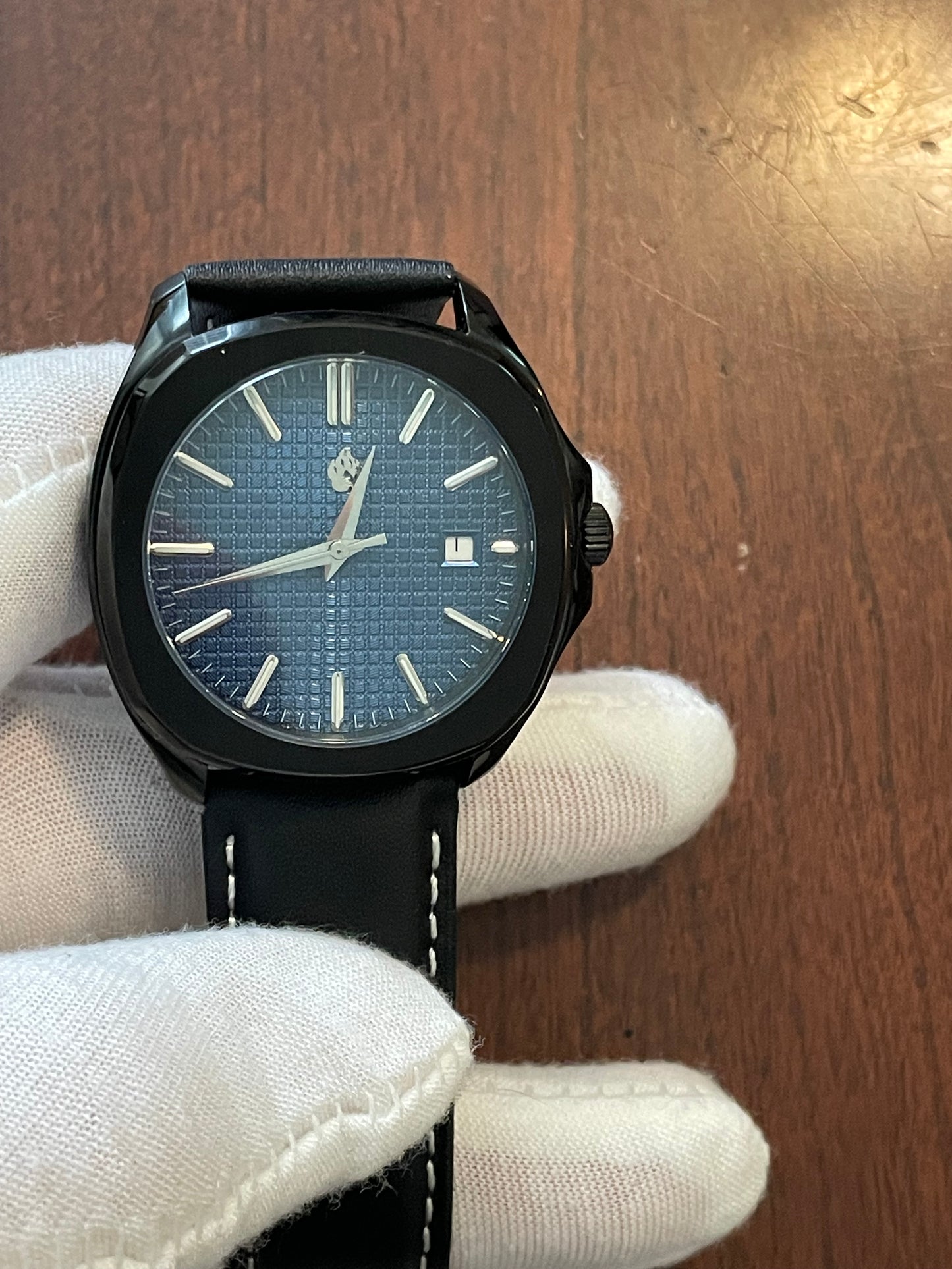 Custom Made Automatic Movement Black Case Open Case Back Wristwatch