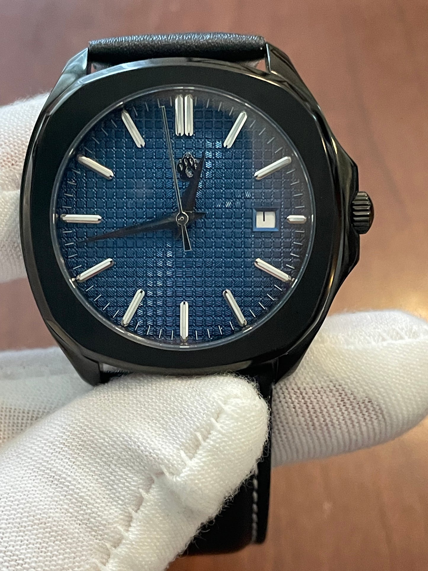 Custom Made Automatic Movement Black Case Open Case Back Wristwatch