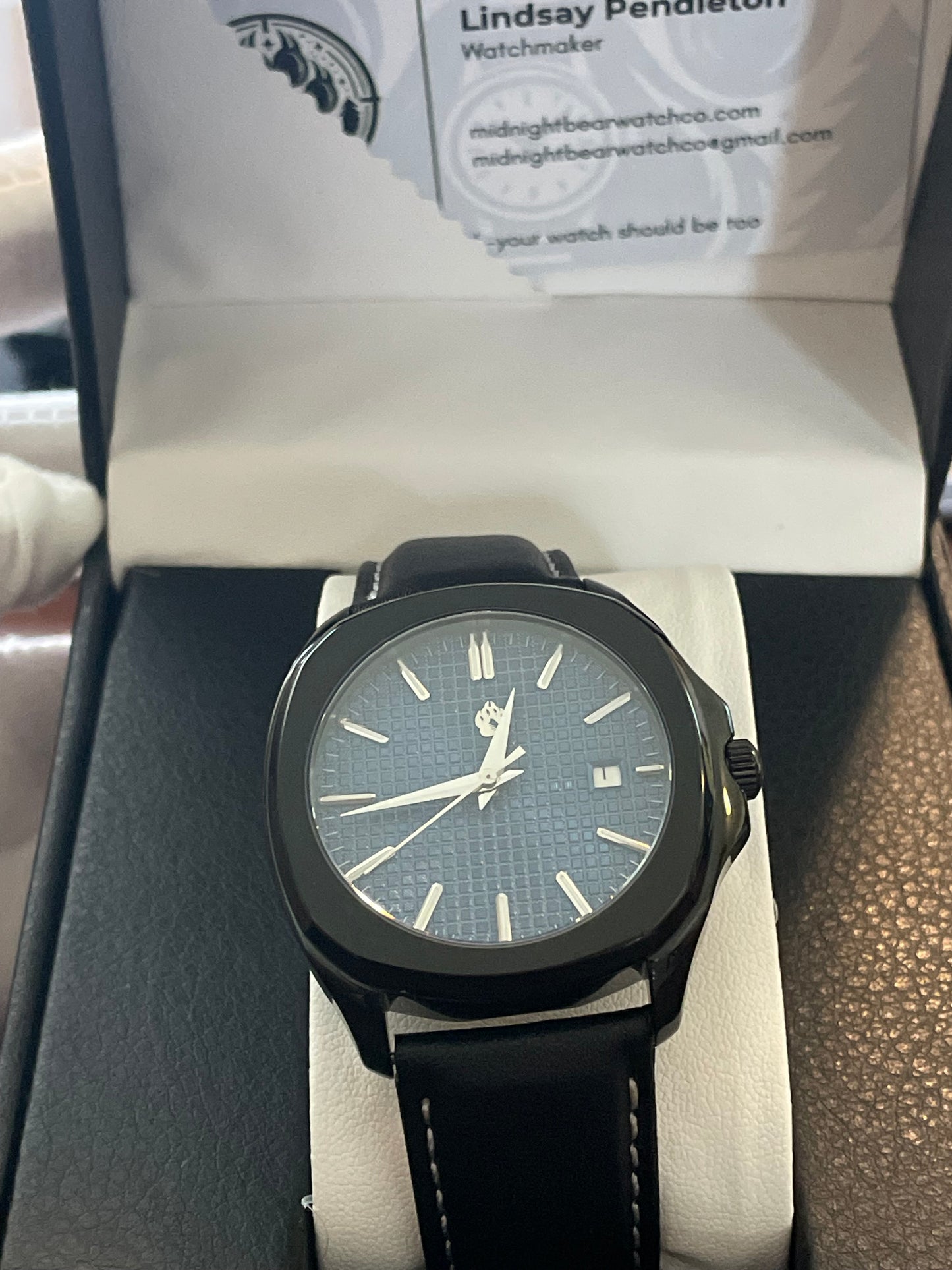 Custom Made Automatic Movement Black Case Open Case Back Wristwatch
