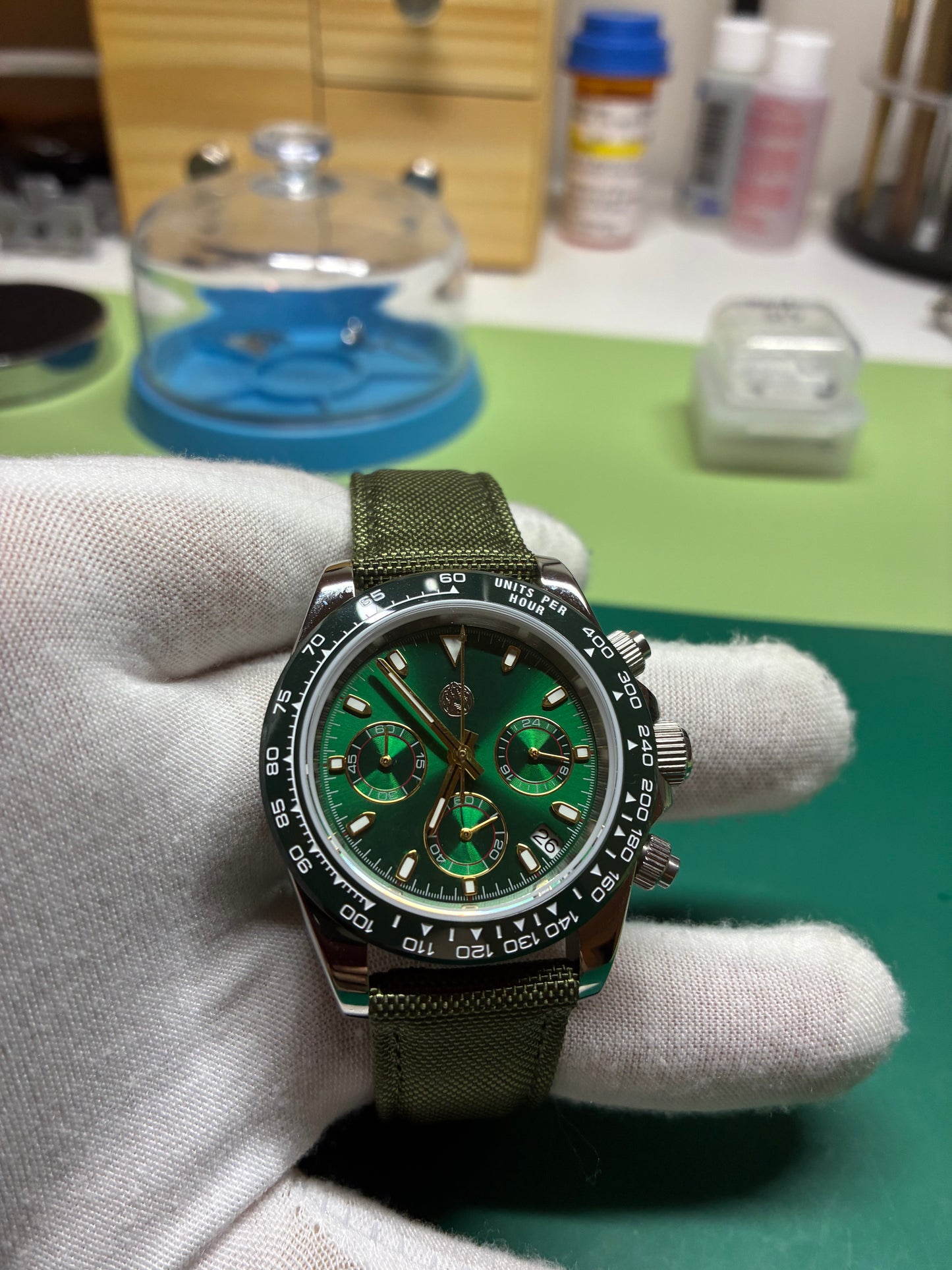 Midnight Bear Watch Co. Custom 40mm Japanese Quartz Green Dial Chronograph New