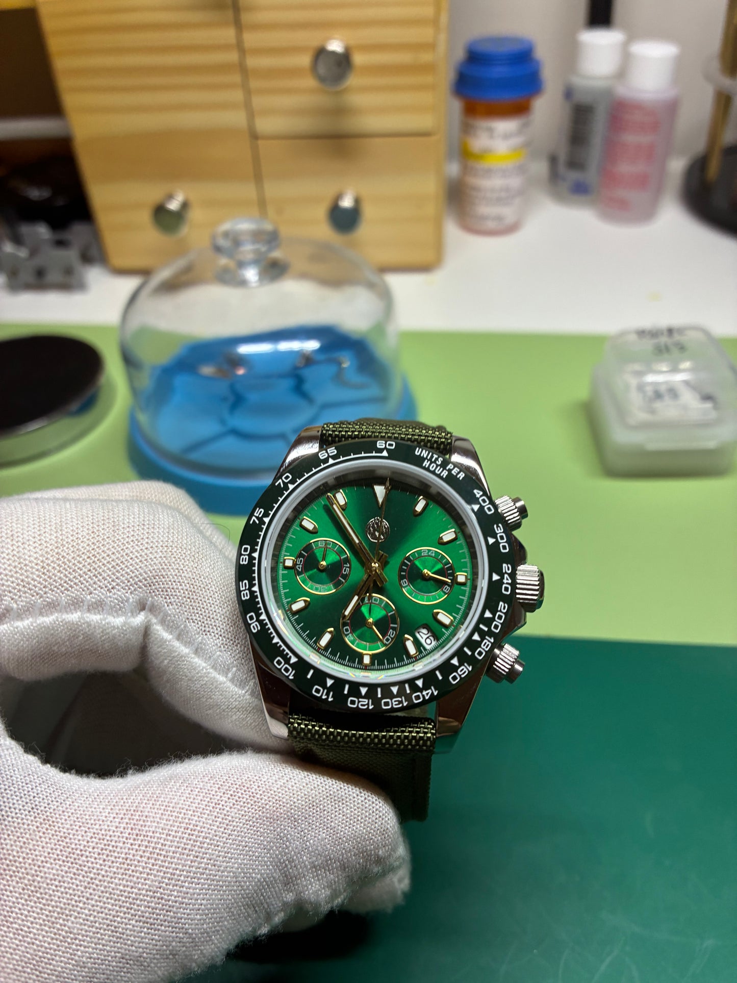 Midnight Bear Watch Co. Custom 40mm Japanese Quartz Green Dial Chronograph New