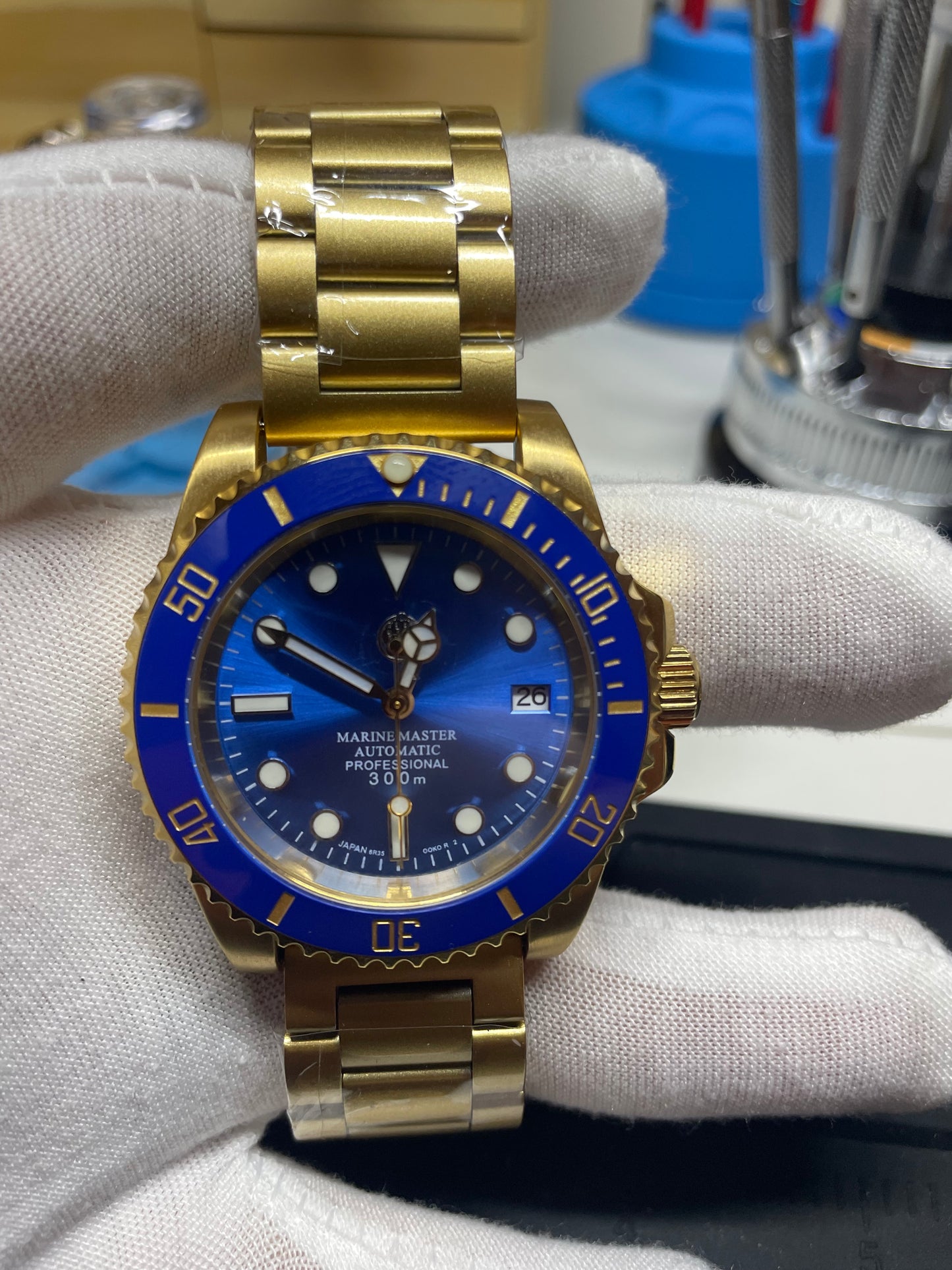 Custom Blue and Gold Dive Watch