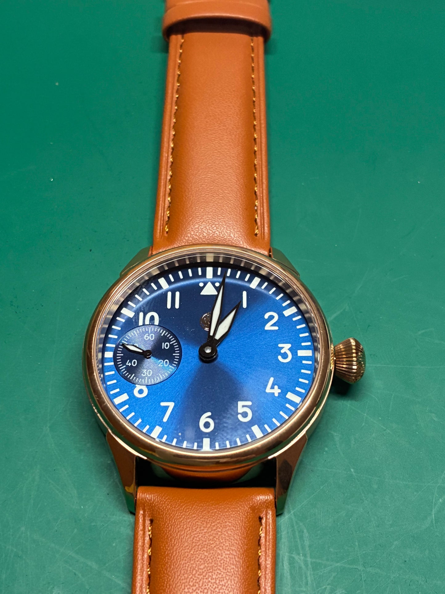 Midnight Bear Watch Co. 42mm Rose Gold Tone Manual Wrist Watch Blue Dial