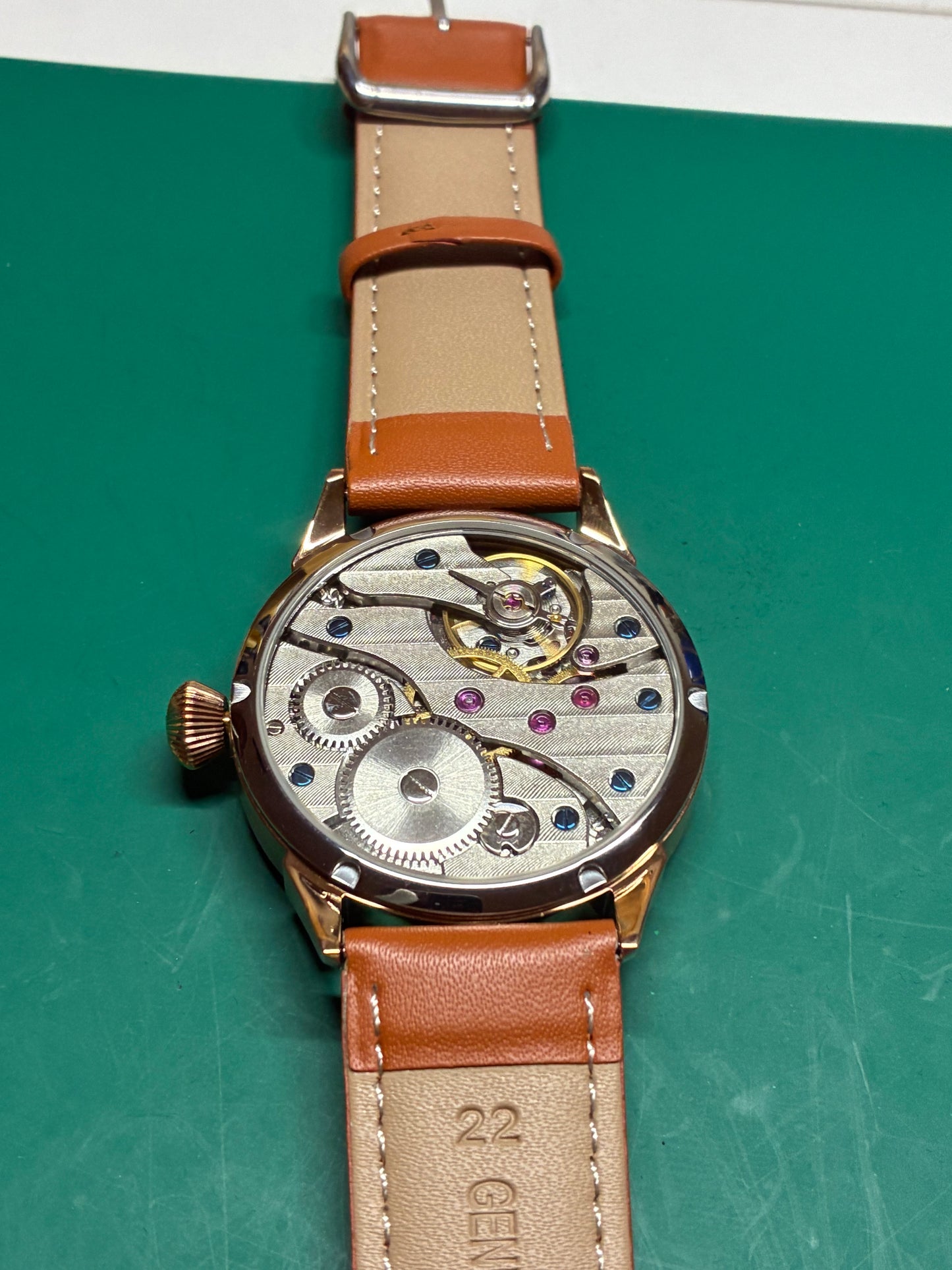 Midnight Bear Watch Co. 42mm Rose Gold Tone Manual Wrist Watch Blue Dial