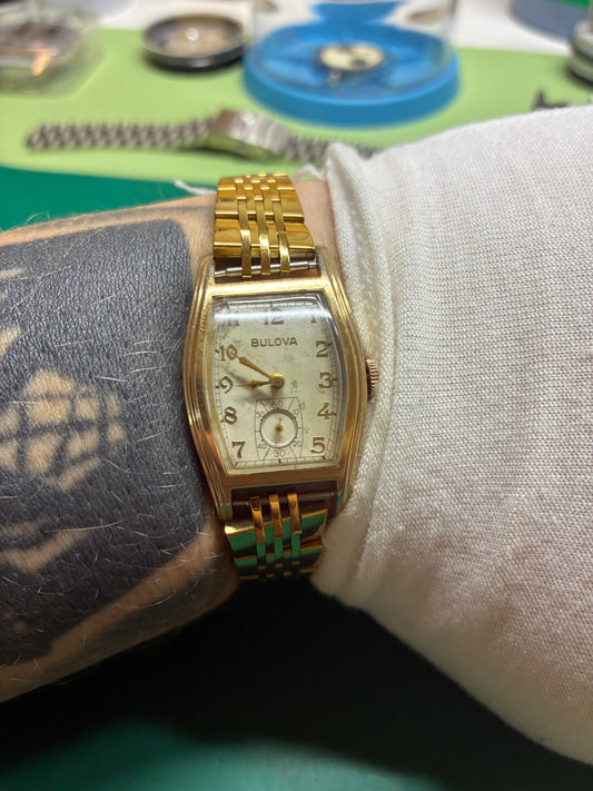 Vintage Bulova Unisex Tank 10k Filled Case Works And Keeps Time Dial Has Age